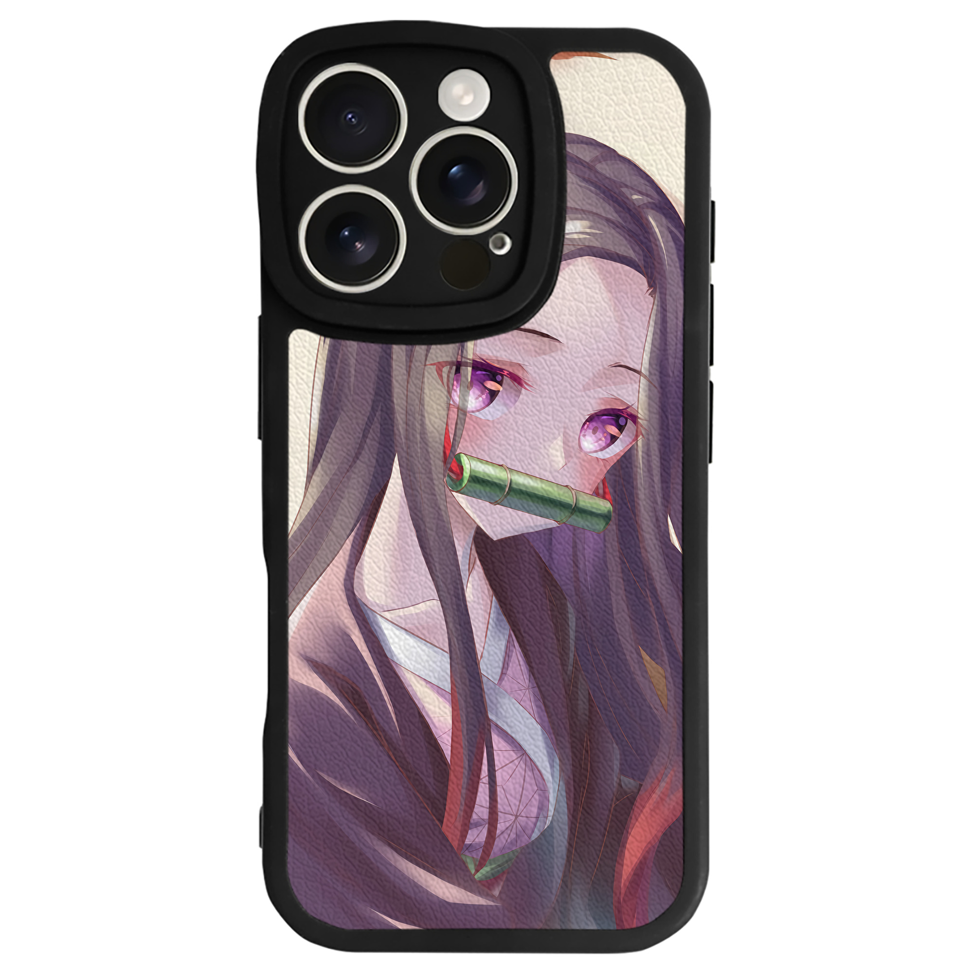 （画像用） 鬼滅の刃（きめつのやいば）竈門 禰󠄀豆子／かまど ねずこ Kamado Nezuko 【iPhone 16シリーズ対応】シリコンスマホケース（レザー調） 材質：シリコン